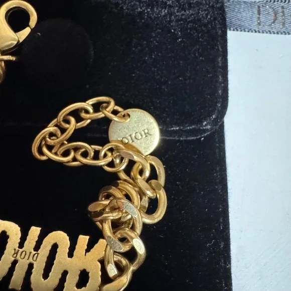 Dior J'Adior Charm Bracelet Gold Tone Crystal Logo - Picture 3 of 4